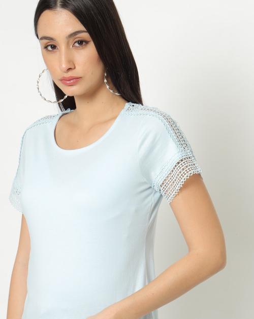 Round-Neck T-shirt with Lace Trim