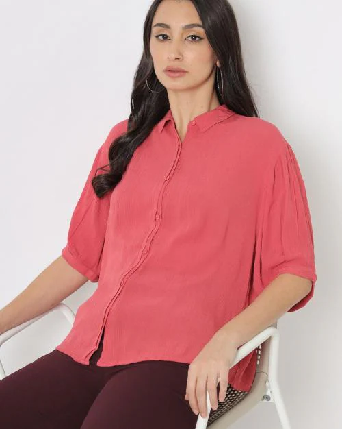 Button-Down Collar-Neck Top