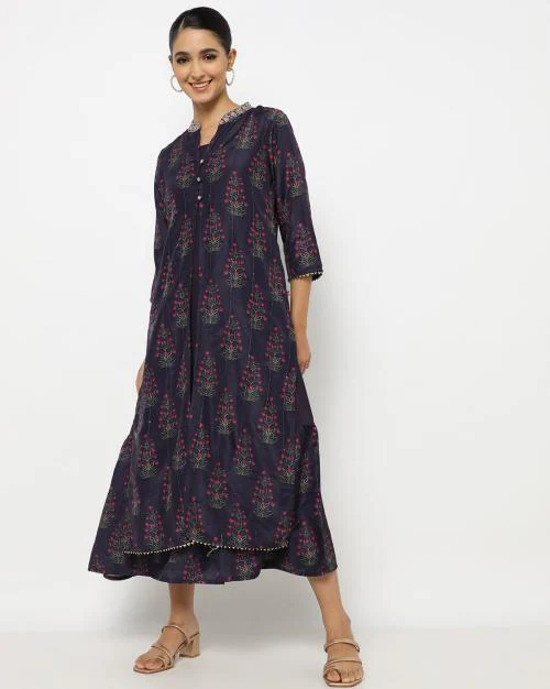 Block Print Straight Kurta with Slip