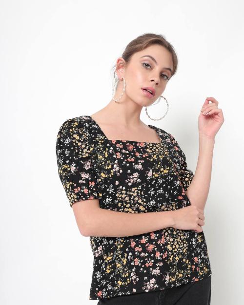 Floral Print Square Neck Top