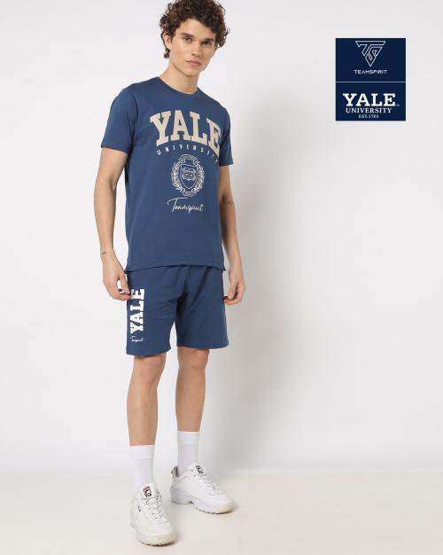 Typographic Print Flat-Front Knit Shorts