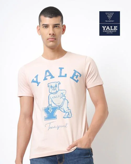 Regular Fit Yale Bulldog Print Crew-Neck T-Shirt
