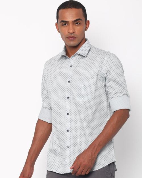 Micro Print Shirt with Patch Pocket