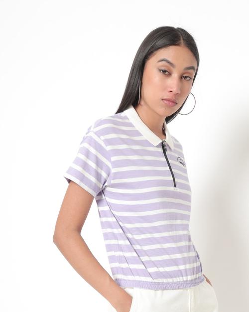 Striped Top with Short Zip Placket