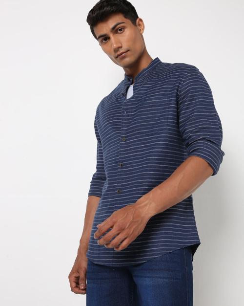 Men Striped Slim Fit Shirt with Patch Pocket
