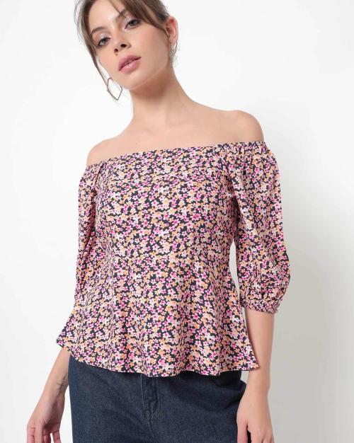 Floral Print Off-Shoulder Peplum Top