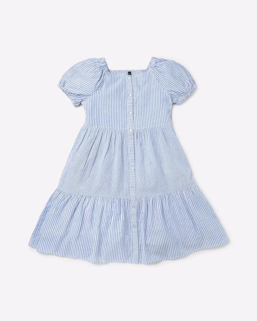 Striped Square-Neck Shirt Dress