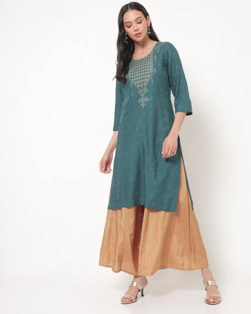 Printed Scoop-Neck Straight Kurta