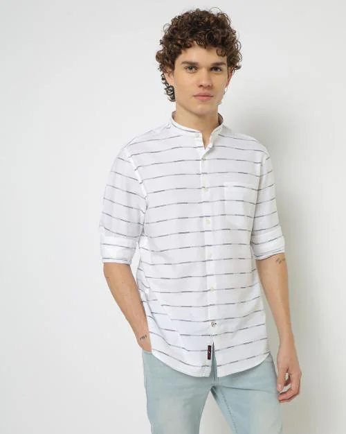Striped Slim Fit Shirt with Patch Pocket