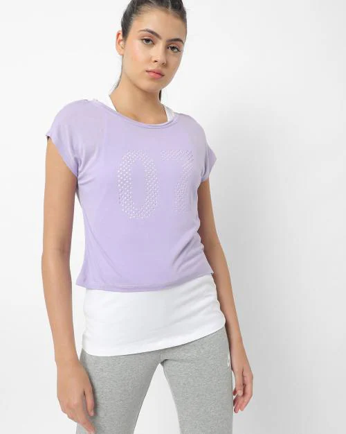 Women Laser-Cut Relaxed Fit Twofer Top