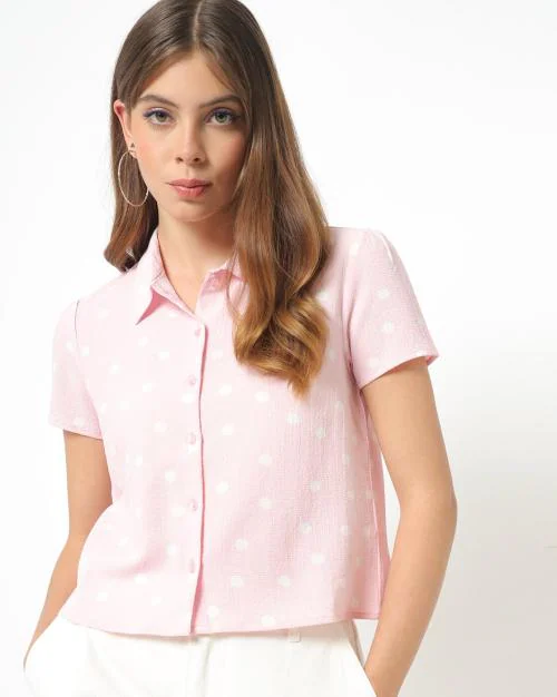Polka Dot Shirt with Spread Collar