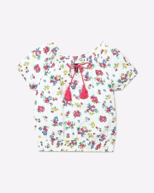 Floral Print Top with Tie-Up