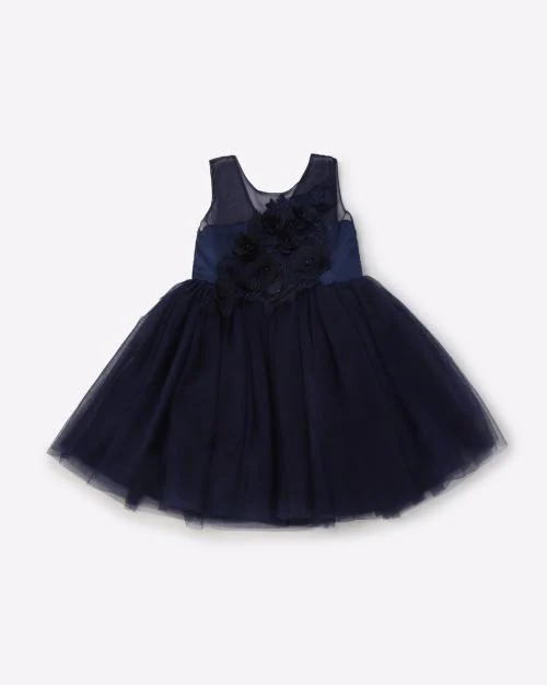 Fit & Flare Tulle Dress with Floral Applique
