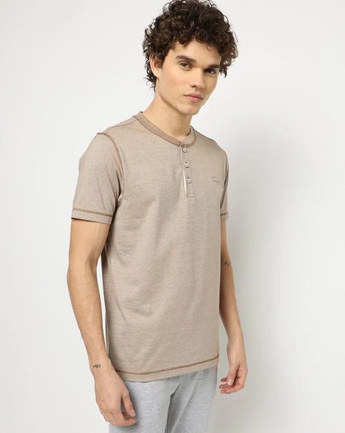 Regular Fit Core Micro Feeder Heathered Henley T-Shirt