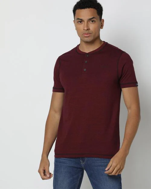 Regular Fit Core Micro Feeder Heathered Henley T-Shirt