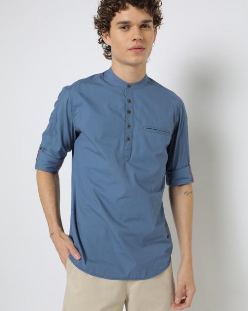 Buy Slim Fit Shirt with Mandarin Collar Online at Best Prices in India