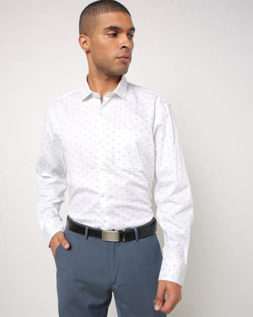 Micro Print Shirt with Patch Pocket