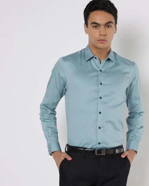Buy Men Slim Fit Cotton Shirt with Spread Collar Online at Best Prices