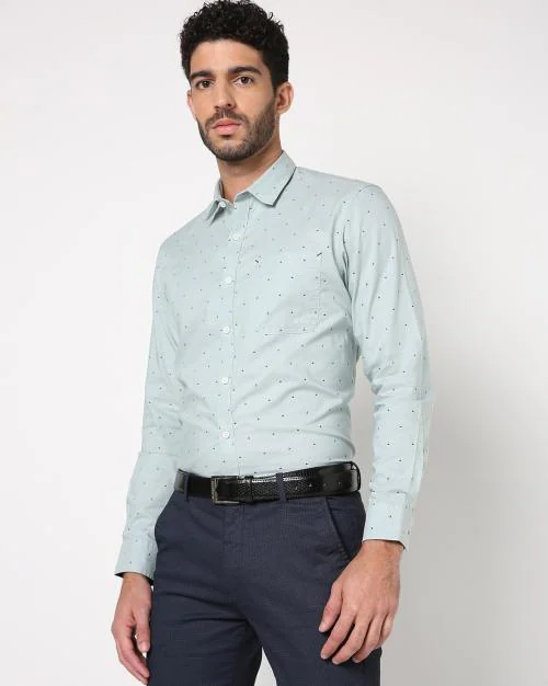 Micro Print Shirt with Patch Pocket