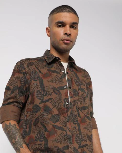 Tropical Print Trim Fit Cotton Shirt