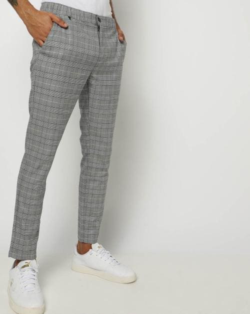 Checked Flat-Front Chinos