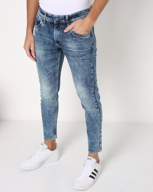 Mid-Wash Skinny Jeans with Whiskers