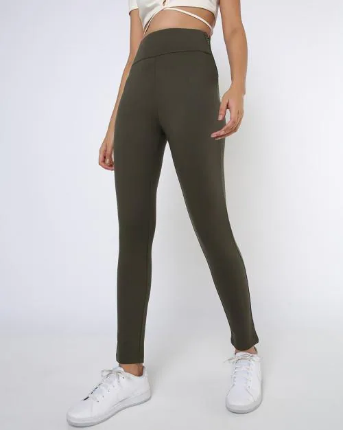 Mid-Rise Treggings with Concealed Zipper
