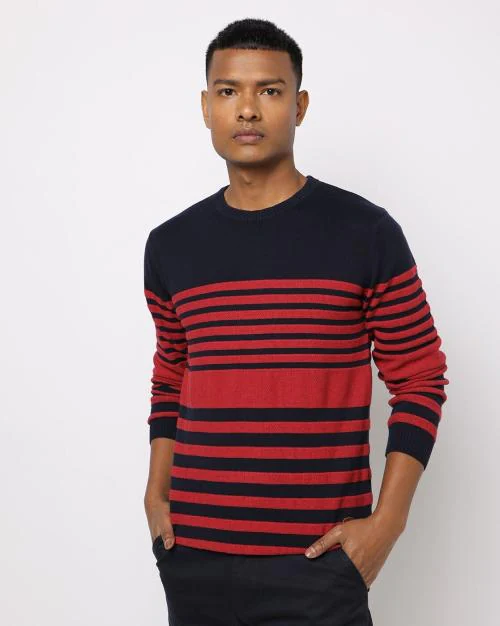 Striped Slim Fit Crew-Neck Pullover
