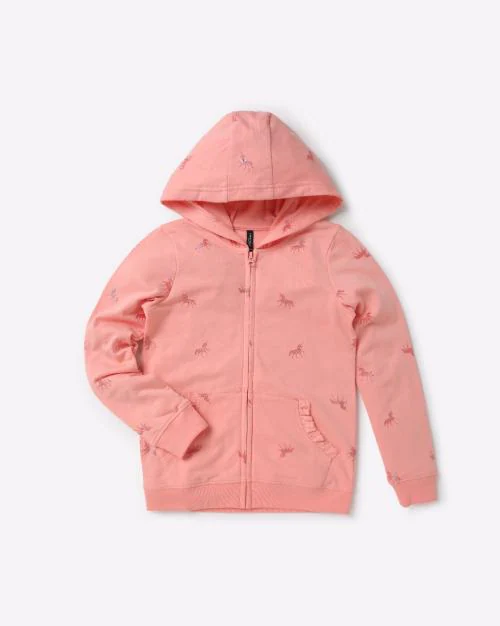 Printed Hoodie with Split-Kangaroo Pockets