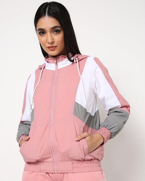 Colour-Block Jacket with Hoodie