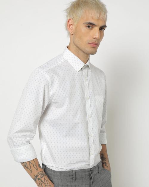 Micro Print Shirt with Patch Pocket