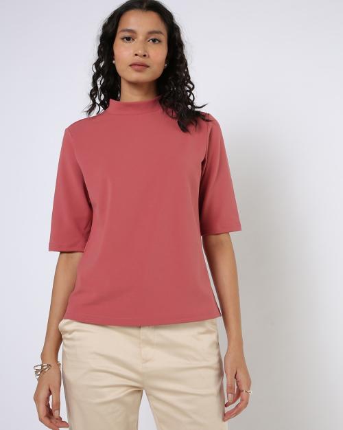High-Neck Top with Short Sleeves