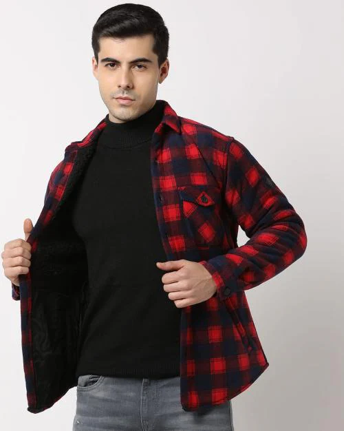 Checked Shacket with Flap Pockets