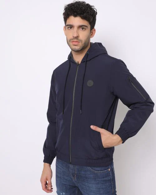 Zip-Front Bomber Hoodie with Insert Pockets