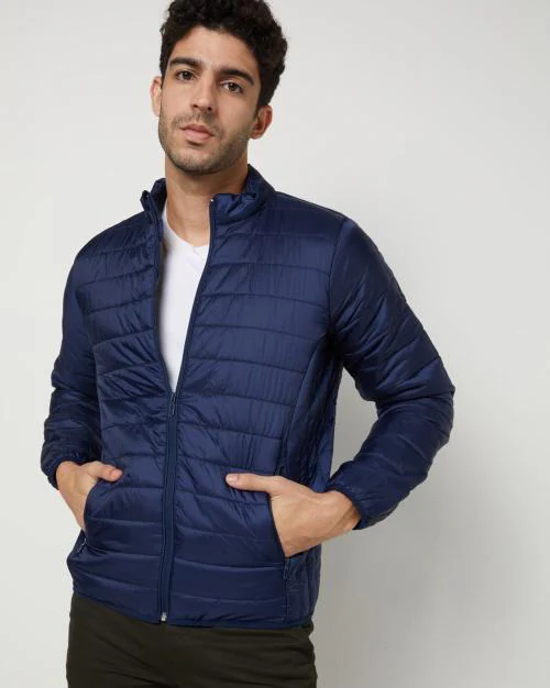 Buy Slim Fit Puffer Jacket with Zipper Pockets Online at Best Prices in ...