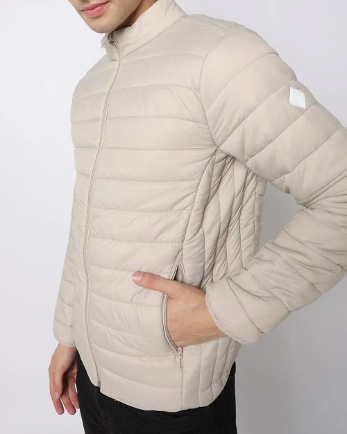 Slim Fit Puffer Jacket with Zipper Pockets