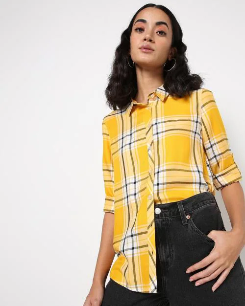 Checked Shirt with Roll-Up Sleeves