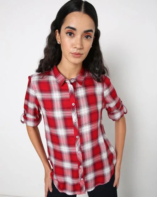 Checked Shirt with Roll-Up Sleeves