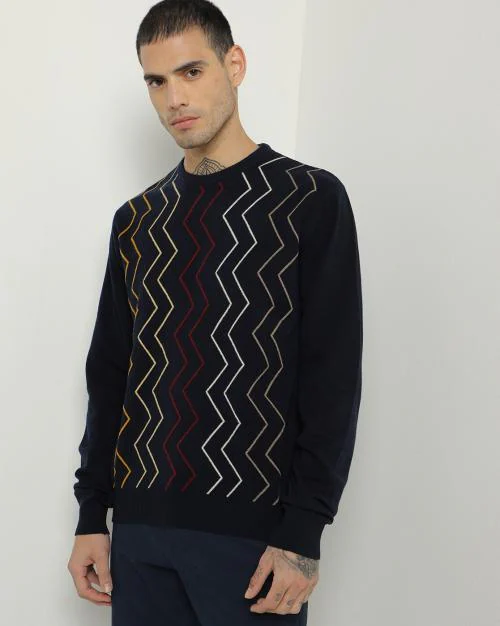 Chevron-Knit Slim Fit Knitted Pullover