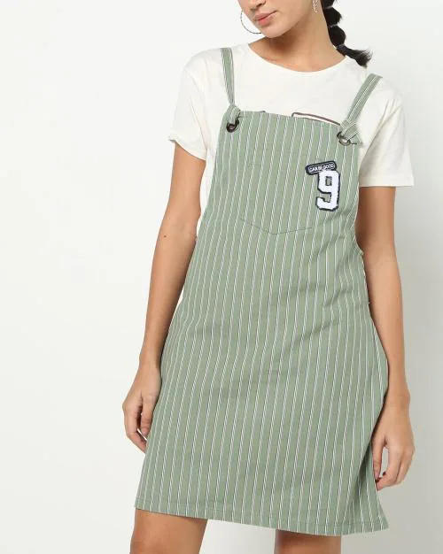 Striped Slim Fit Dungaree Dress