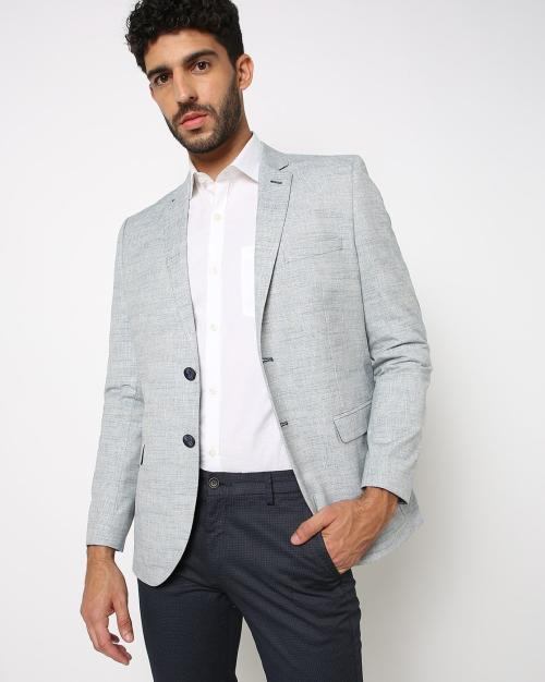 Heathered Single-Breasted Slim Fit Blazer