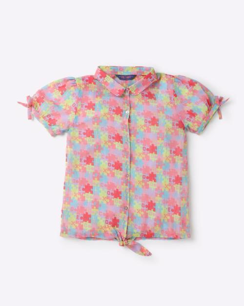 Printed Knot-Front Shirt