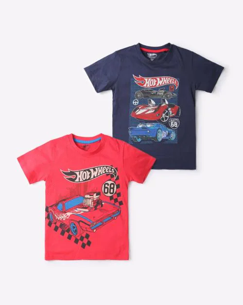 Pack of 2 Hotwheels Print Round-Neck T-shirts
