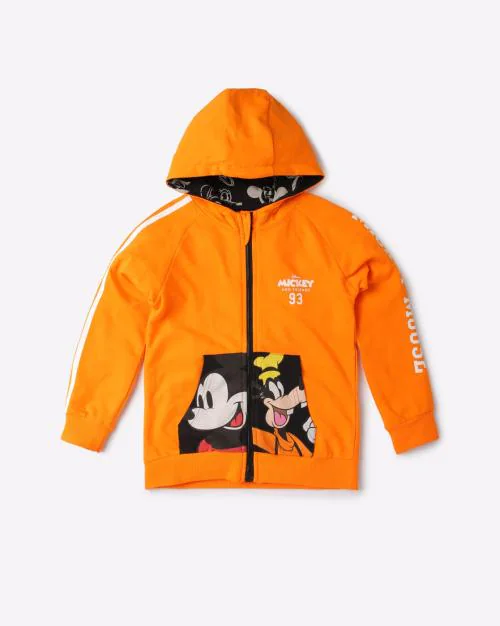 Micky Mouse & Goofy Print Zip-Front Hoodie