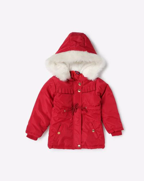 Fur-Lined Hooded Jacket with Tie-Up