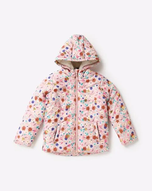 Floral Print Hooded Puffer Jacket
