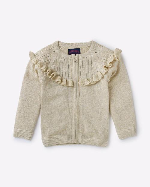 Knitted Sweater with Ruffles Overlay