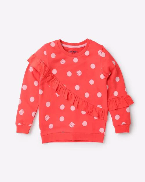 Polka-Dot Sweatshirt with Ruffle Detail