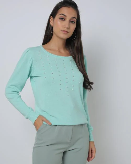 Embellished Round-Neck Pullover