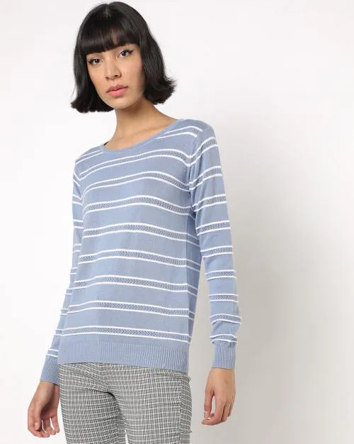 Striped Knit Sweater with Ribbed Hem